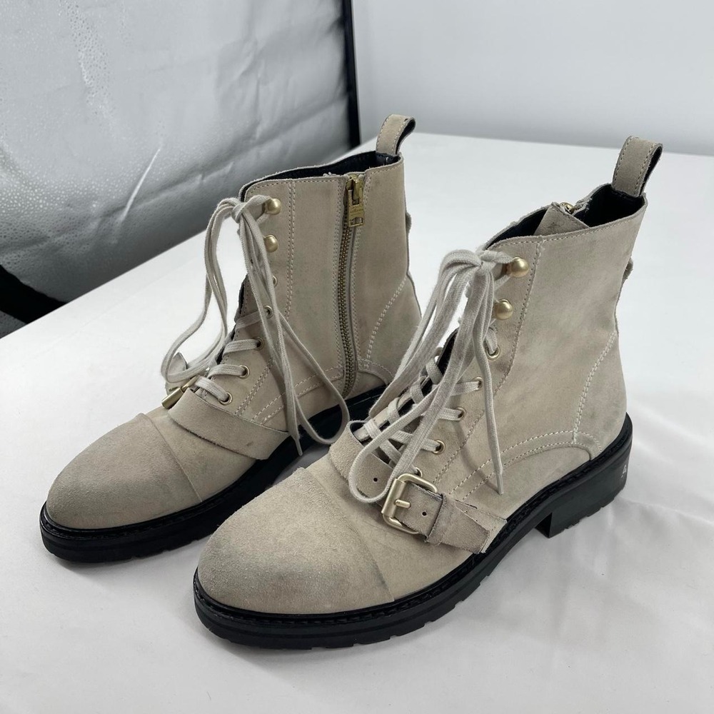 All Saints Donita Lace Up Combat Boots Suede Zip Utility Women's 10 Luxury
